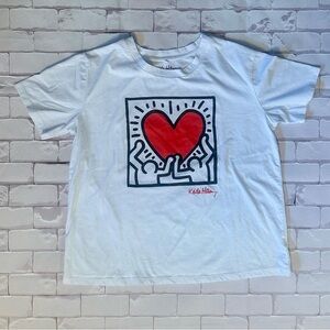Keith Haring Tee - White with Red Heart Graphic